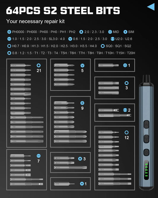68 in 1 Electric Screwdriver Set 5 Torque Settings Precision 