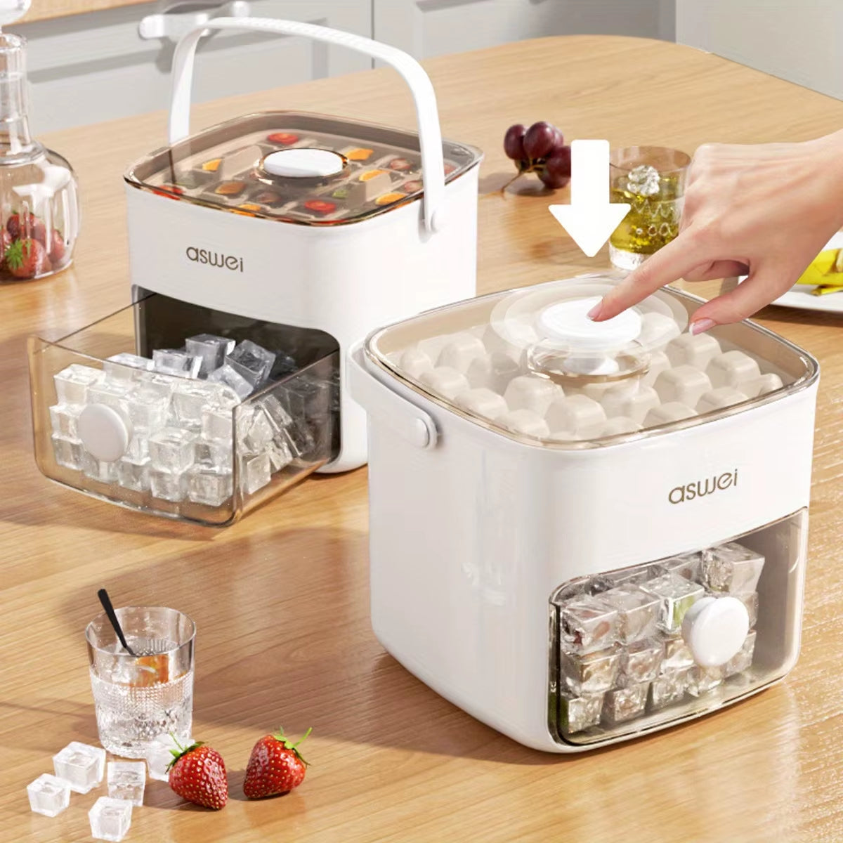 48-Cube Ice Maker with Easy-Press Lid - Double Layer