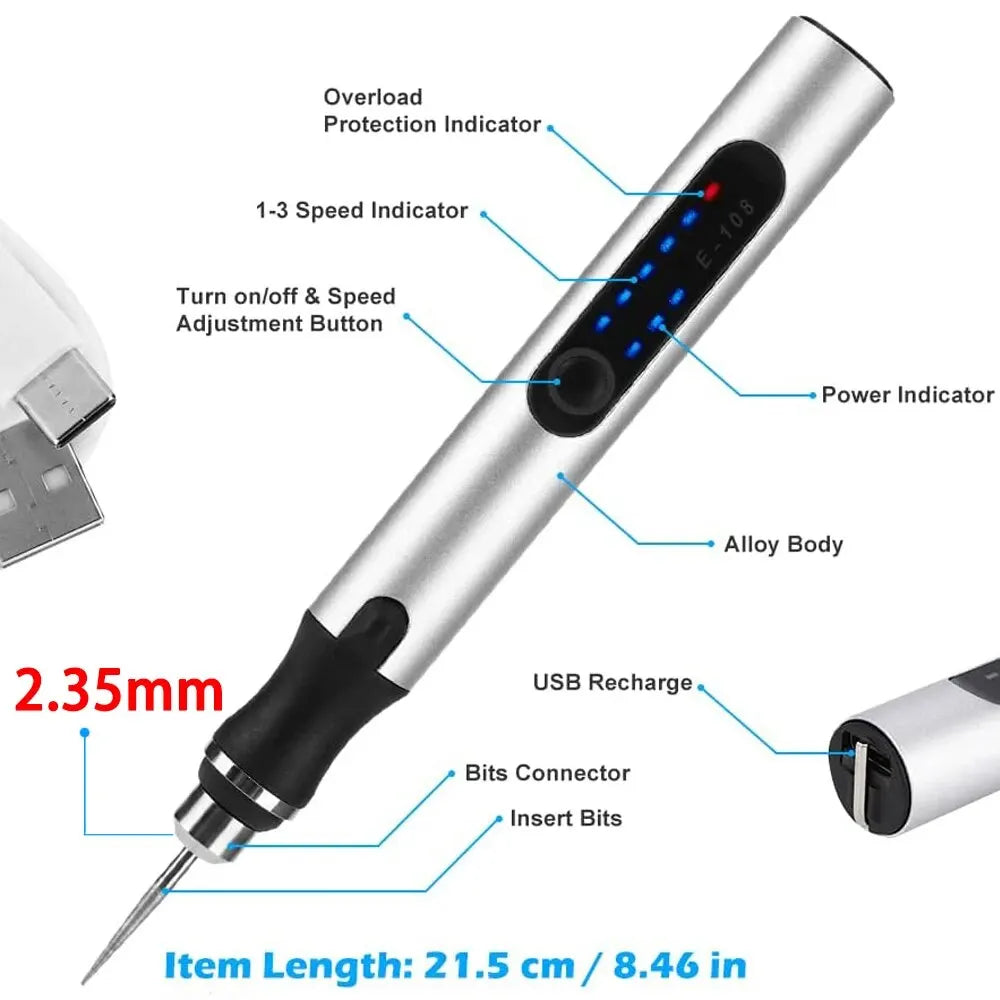 USB Cordless Rotary Tool Kit Woodworking Engraving Pen 